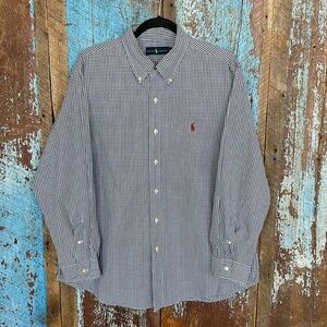 Ralph Lauren Men's Navy & White Gingham Check Classic Fit Shirt Long Sleeve XL